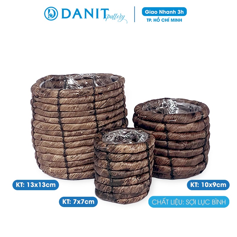 Giỏ cói nâu hình trụ 13cm, 10cm, 7cm, giỏ đựng mỹ phẩm Danit Pottery