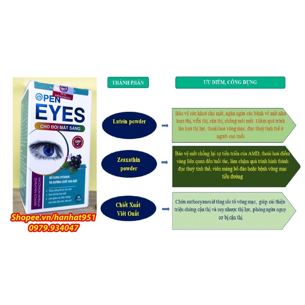 Viên Uống Bổ Mắt OPEN EYES chiết xuất quả việt quất cho đôi mắt sáng - Hộp 30 viên | Thế Giới Skin Care