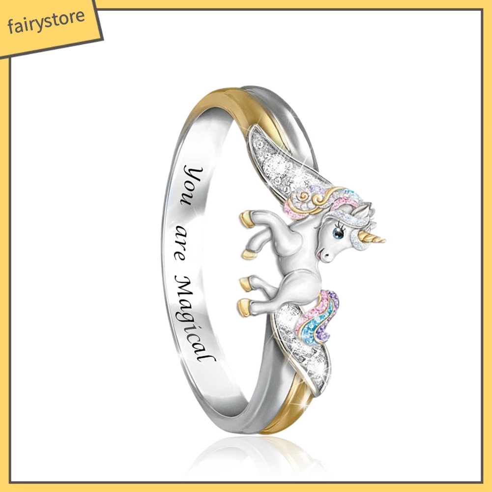Nhẫn Hợp Kim Hình Unicorn Đính Đá Xinh Xắn