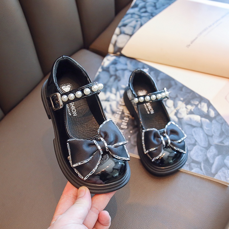 Giày Búp Bê Da Đế Mềm Đính Nơ Lấp Lánh Cho Bé Gái 2-16 Tuổi