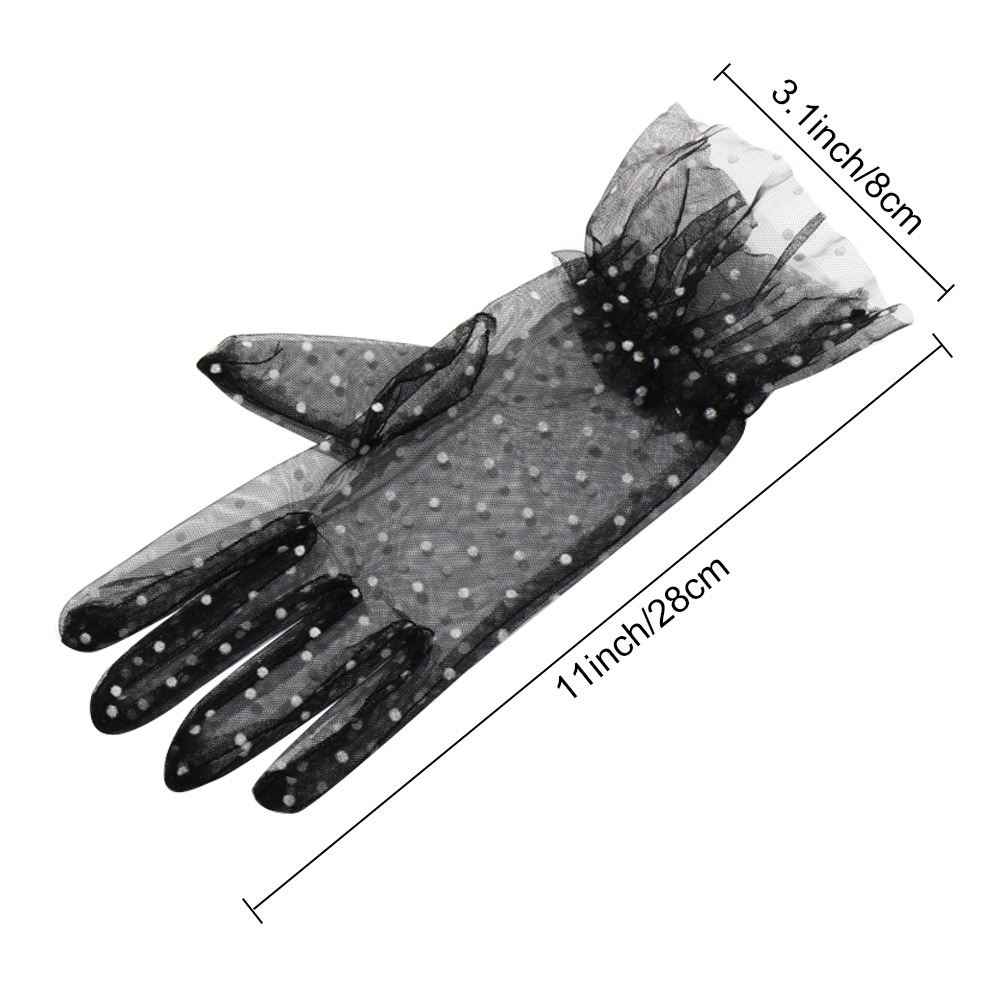 PATH Sunscreen Mesh Mittens Sexy Full Finger Tulle Gloves Lotus Leaf Women Elastic Transparentes Dot Printing/Multicolor