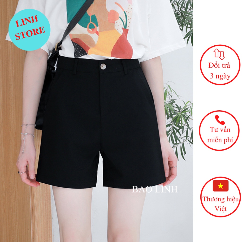 Quần Short Nữ Lưng Cao Linh Store Dáng Ngắn Khóa Thật Chất Liệu Umi Hàn Mặc Đi Làm Đi Học