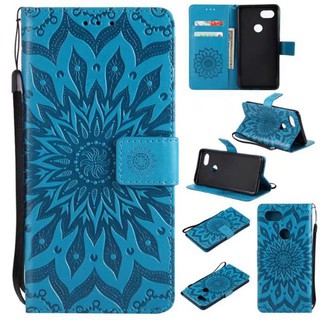 For Google Pixel 2 XL Blue Sunflower Leather Flip Wallet Stand Case Cover