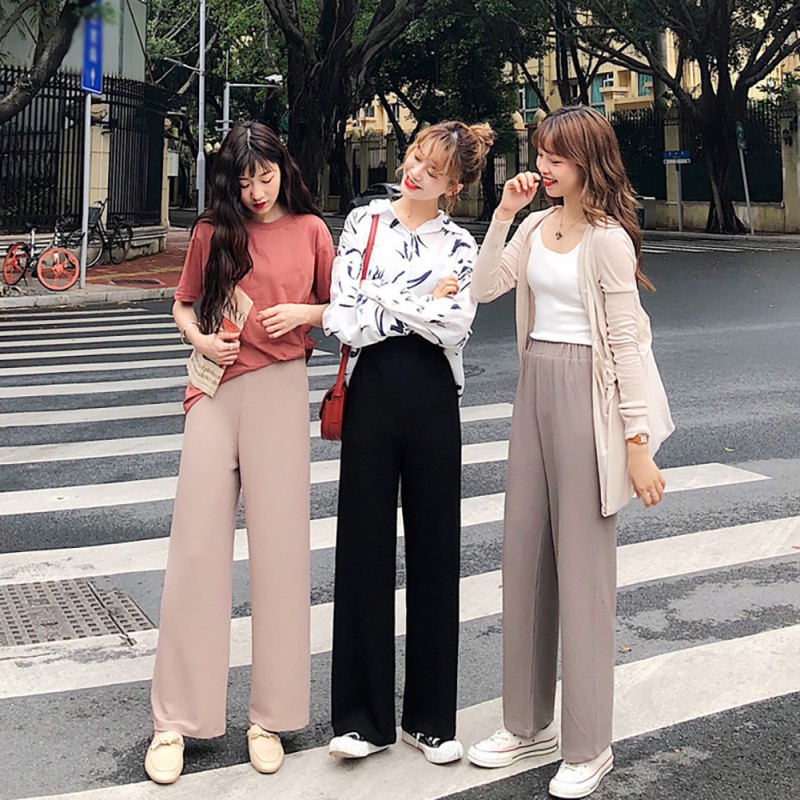 Quần ống rộng màu trơn phong cách Hàn Quốc