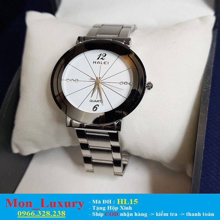 ĐỒNG HỒ NAM NỮ HALEI 457 DÂY BẠC ĐẸP LONG LANH