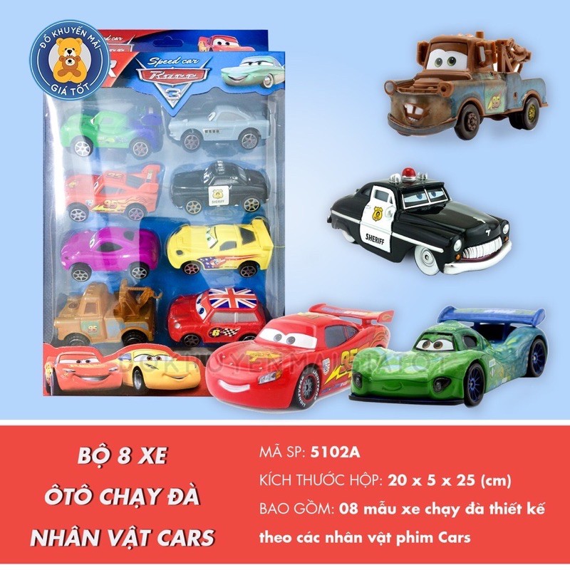 Đồ chơi 8 xe ô tô nhựa mcqueen chạy đà