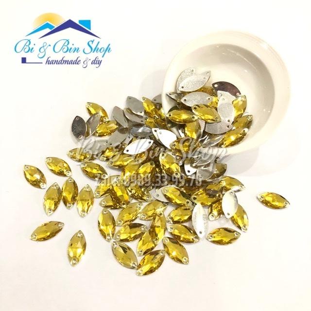 50 Viên Đá Kiếng Lá Me 7x15mm Đính Kết Trang Phục Thời Trang, Làm Phụ Kiện Handmade