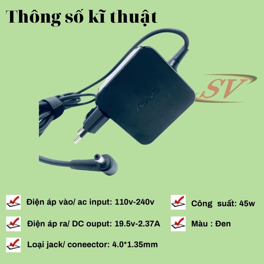 Sạc laptop asus 2,37a chân nhỏ 4.0*1.35 savintech, sạc máy tính asus zin cao cấp bảo hành 12 tháng