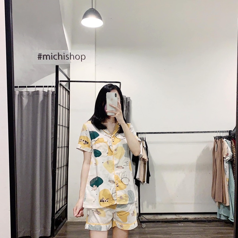 Set pyjama đũi ngắn họa tiết - 79A05