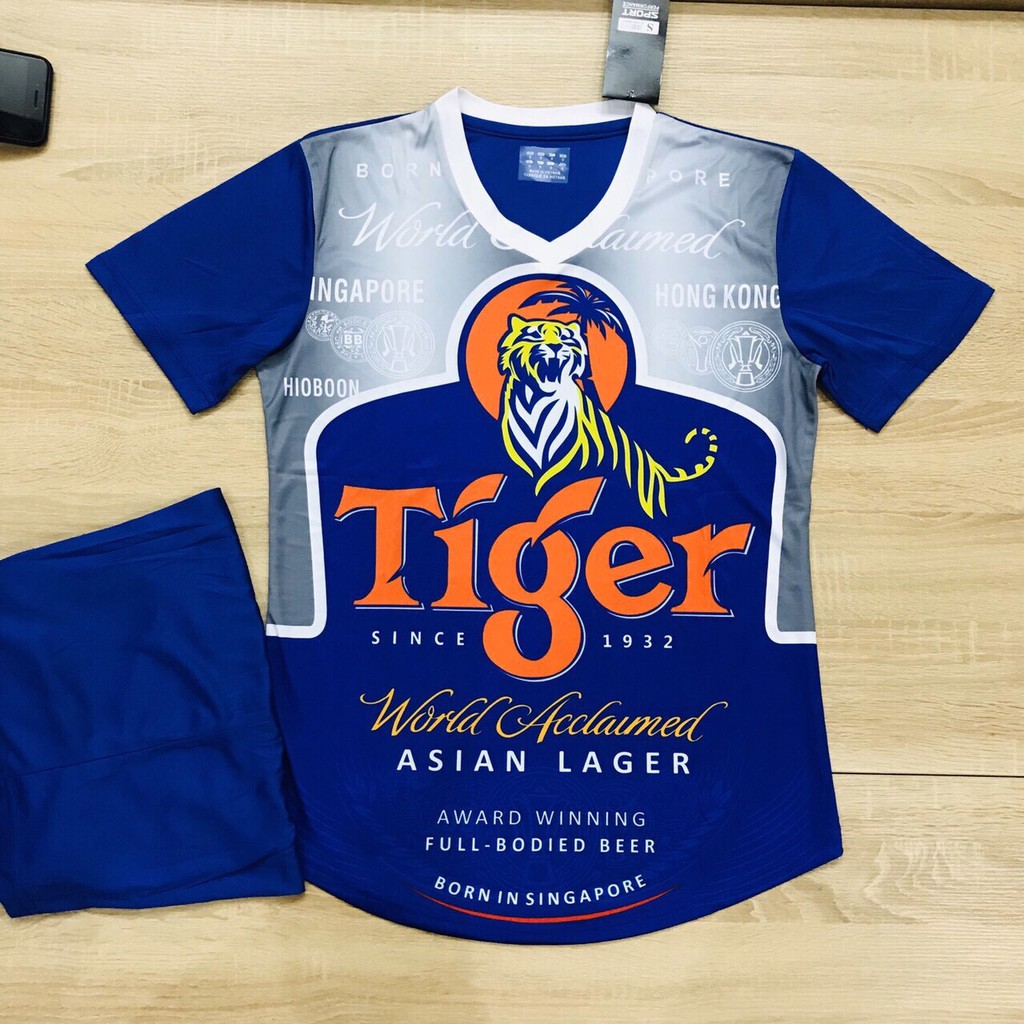 [ẢNH THẬT] Bộ quần áo đá bóng/ Áo đá banh TIGER BEER màu XANH DƯƠNG thun lạnh cao cấp mẫu mới nhất 2019-2020
