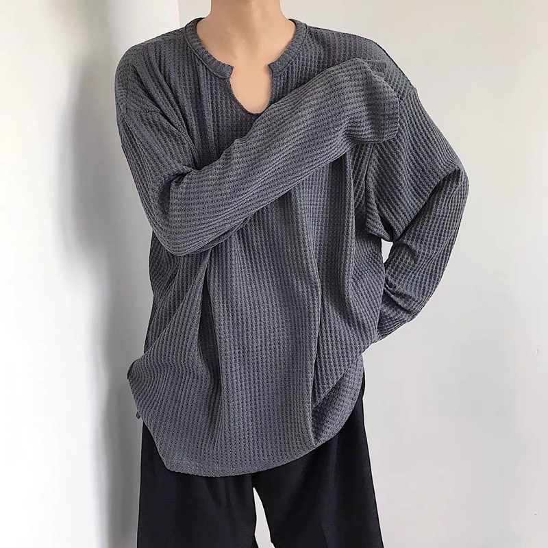 Áo thun dài tay cổ chữ V phong cách Hàn quốc cho nam