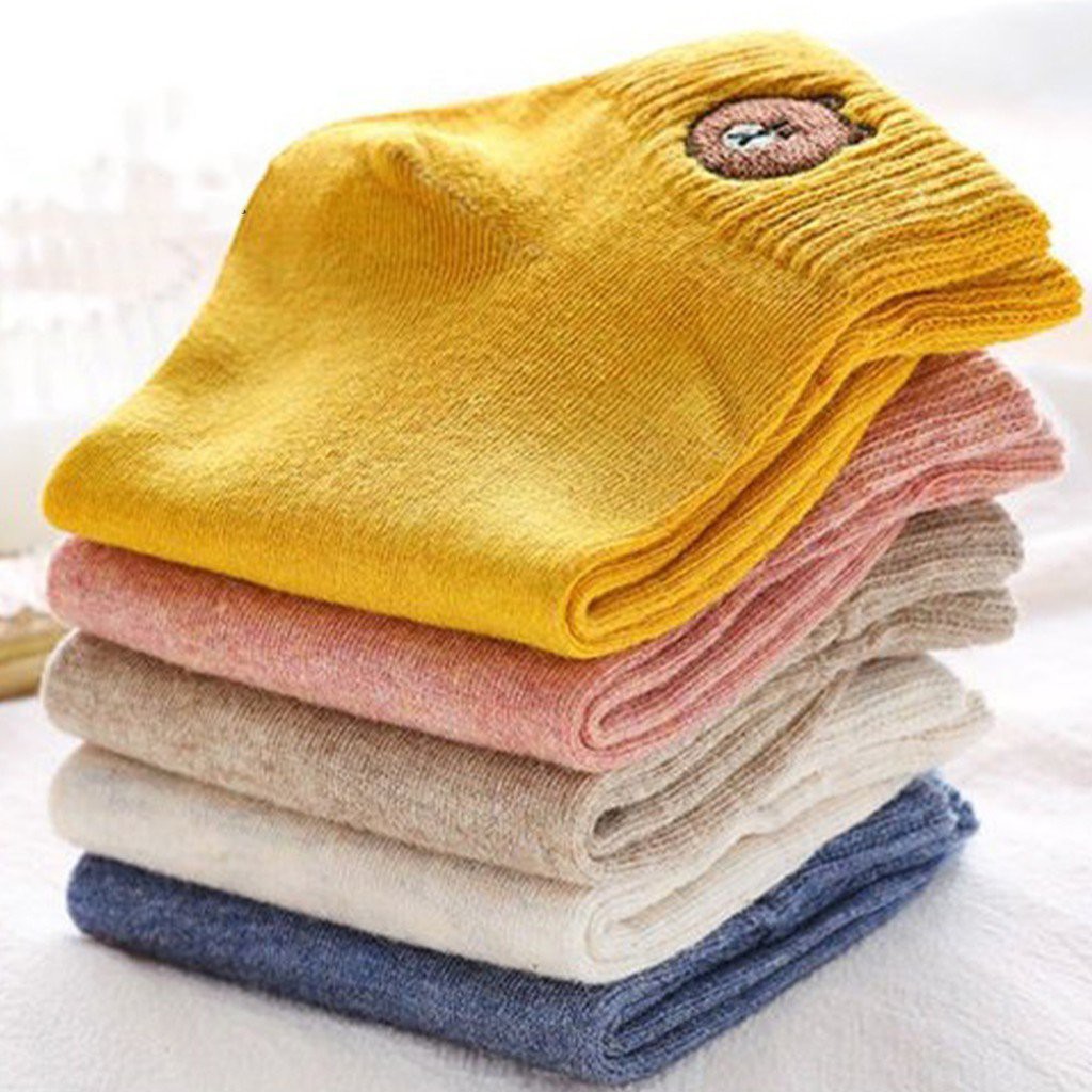 Combo 5 Đôi Tất Nữ Cổ Ngắn Chống Trượt In Hình Gấu Màu Ngẫu Nhiên Beddep Kids Clothes TU46