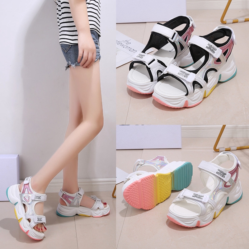 XIELUAIZTA Xăng đan Khóa Dán Đế Dày Màu Cầu Vồng Thời Trang Nữ