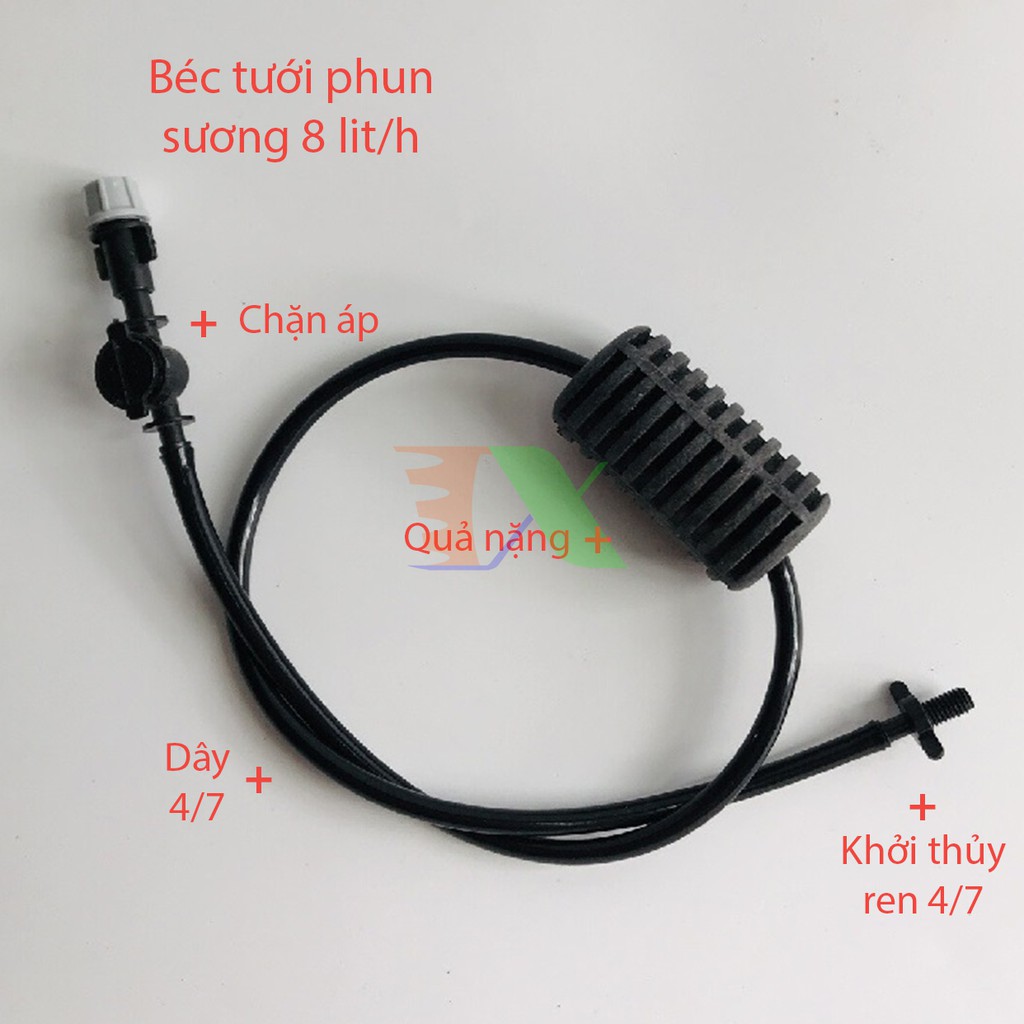 Bộ béc tưới treo 1 đầu phun sương 8lit/h, Đầu  phun sương tưới cây, làm mát + khởi thủy ren 4/7mm