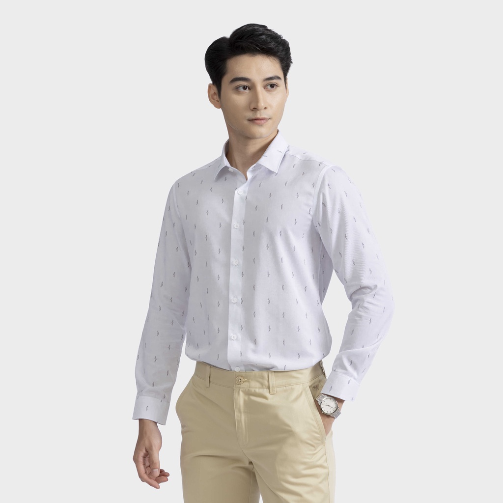 Áo sơ mi nam dài tay ARISTINO trắng in họa tiết đen tạo điểm nhấn độc đáo, ấn tượng -  ALS01202