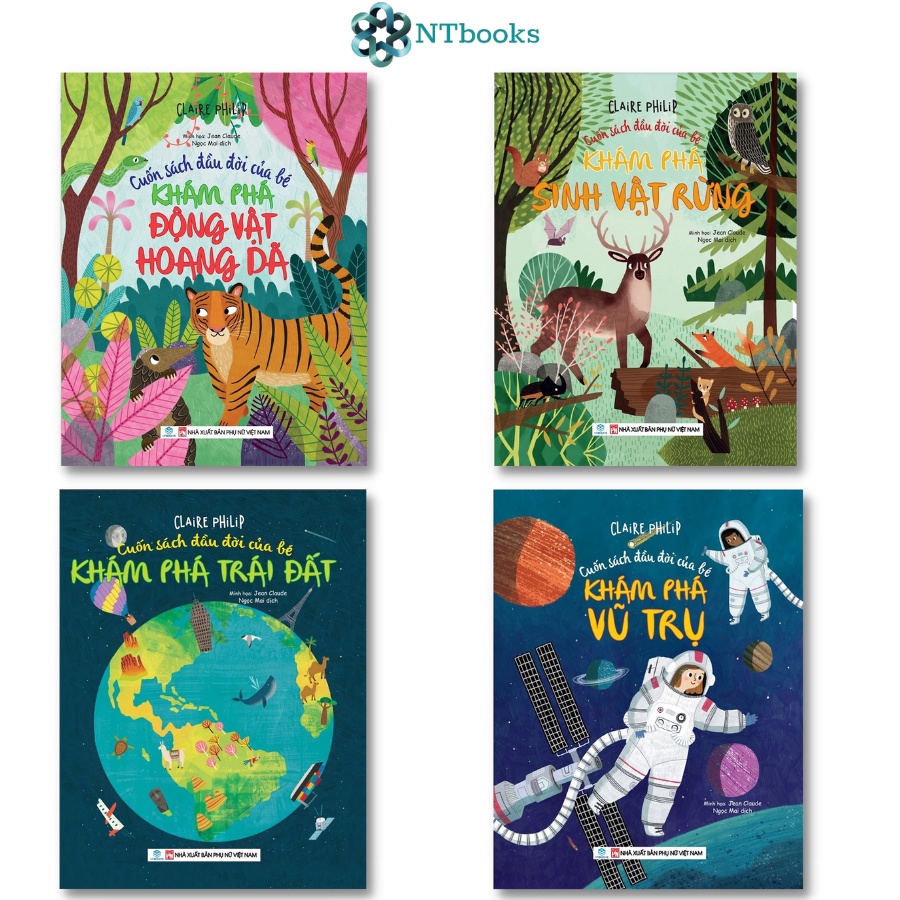 Combo 4 Cuốn sách đầu đời của bé: Khám phá Vũ Trụ, Trái Đất, Sinh vật Rừng và Động vật hoang dã