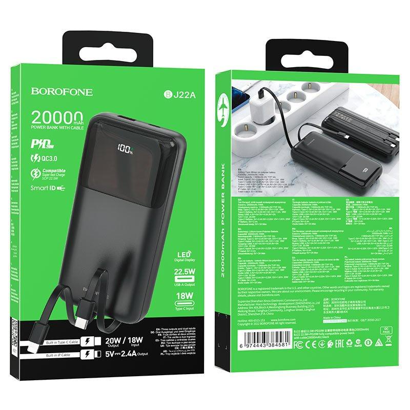 SẠC DỰ PHÒNG ĐA NĂNG BOROFONE BJ22A / 20000MAH PD20W LIỀN CÁP