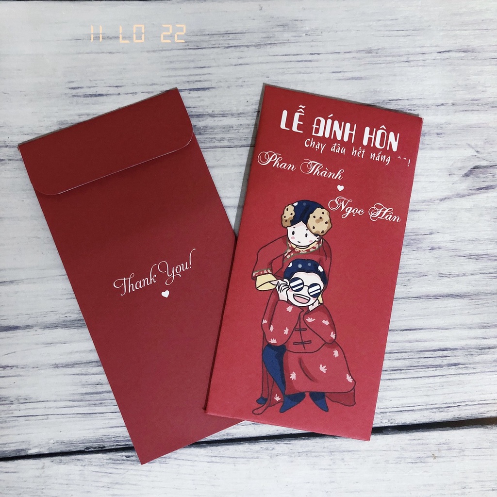 Lì xì đám cưới đỏ in tên theo yêu cầu - Lì xi bưng tráp đỏ in tên - Lì xì trao duyên đỏ in tên