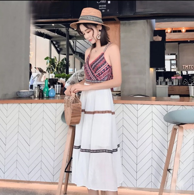 Đầm boho vintage hai dây | BigBuy360 - bigbuy360.vn