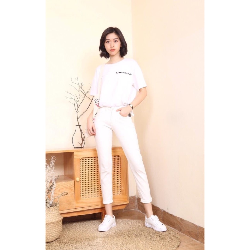 Quần jean nữ boy friend nữ đen trắng co giãn xắn gấu. quần jean dáng baggy | BigBuy360 - bigbuy360.vn