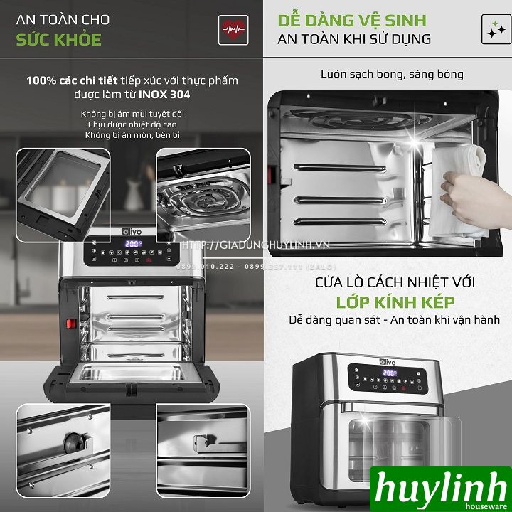 [Mã ELHAMS5 giảm 6% đơn 300K] Nồi chiên không dầu điện tử Olivo AF12 - 12 lít - Tặng voucher + Sách HD nấu ăn