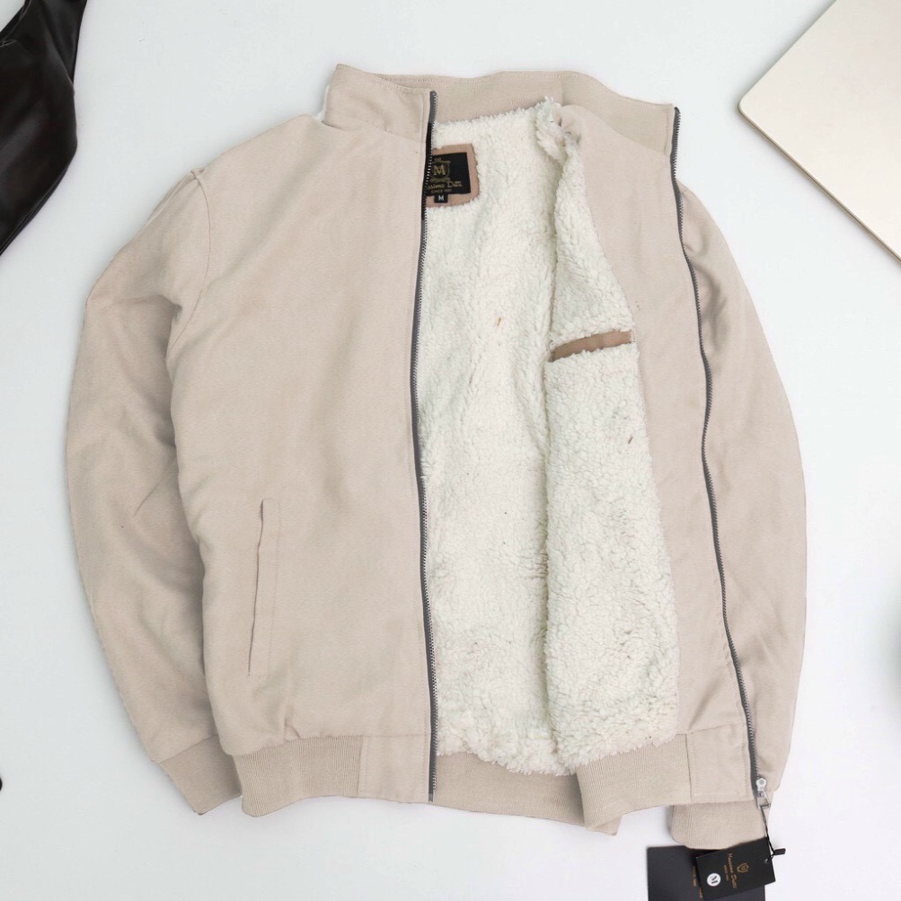 Áo ấm nam, áo khoác nam mùa đông cao cấp da lộn lót lông cừu cổ cao bomber đẹp hàng hiệu mặc thu đông siêu ấm áp W1 - Hà