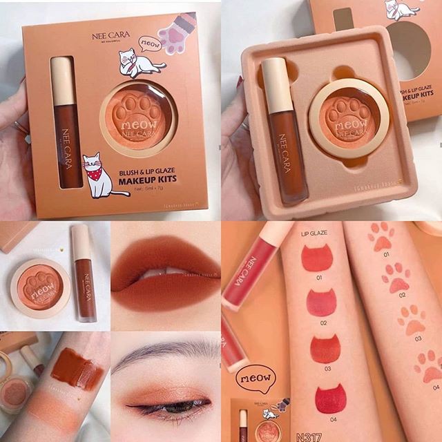 Set Má Hồng Và Son Môi Tông Cam Đào Nee Cara Blush &amp; Lip Glaze Make Up Kits N317 No.01