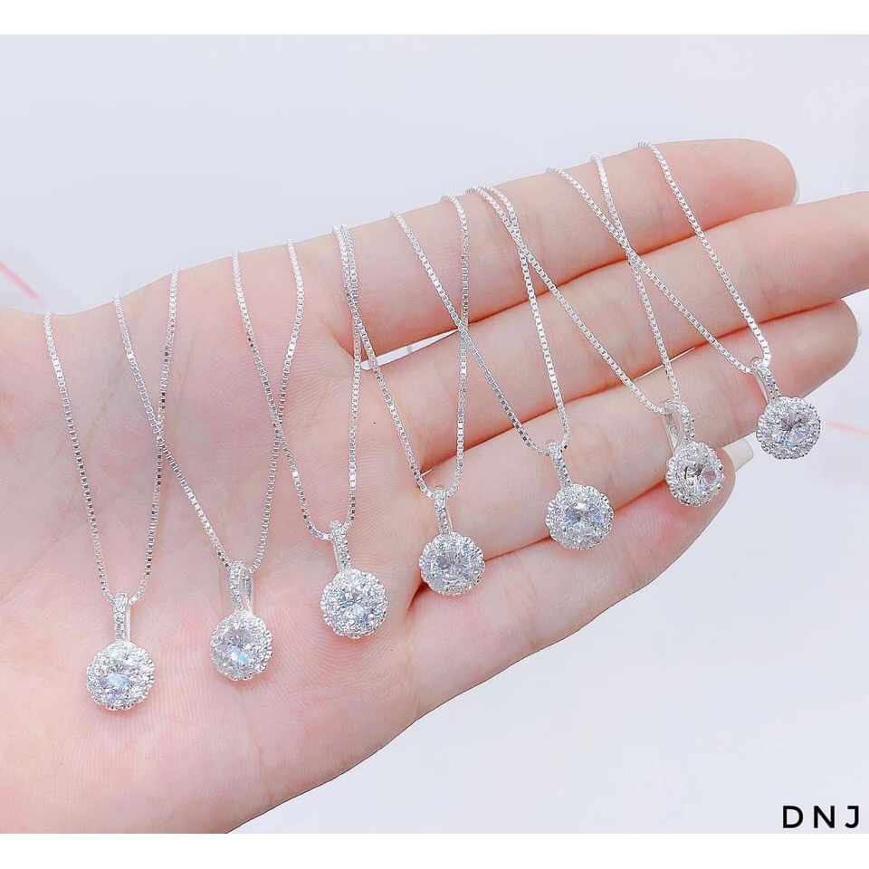 Dây chuyền nữ bạc thật mặt tròn gắn đá nhỏ sáng lấp lánh - Vòng cổ bạc Bibi