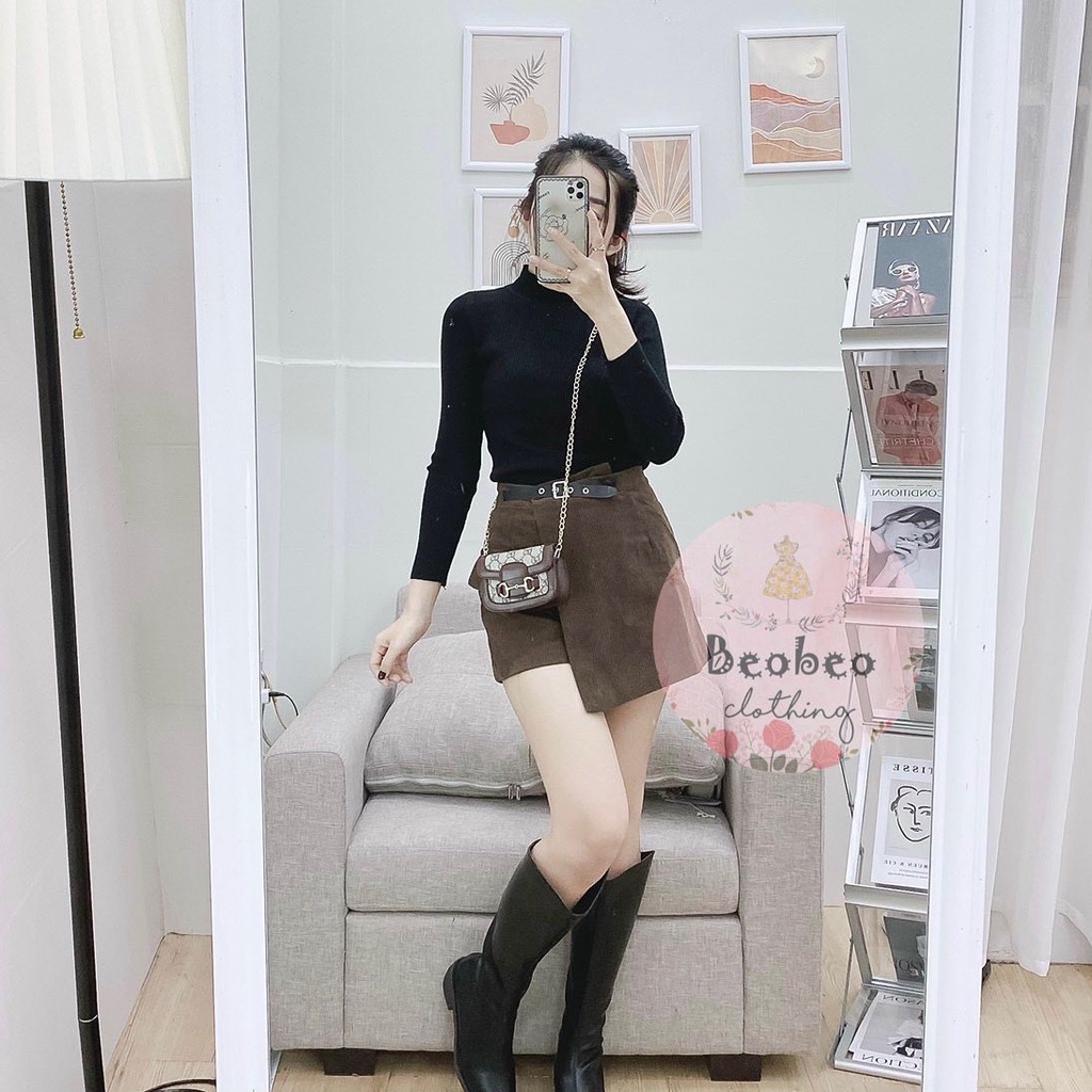 Áo len thun gân cổ 3 phân tay dài ulzzang