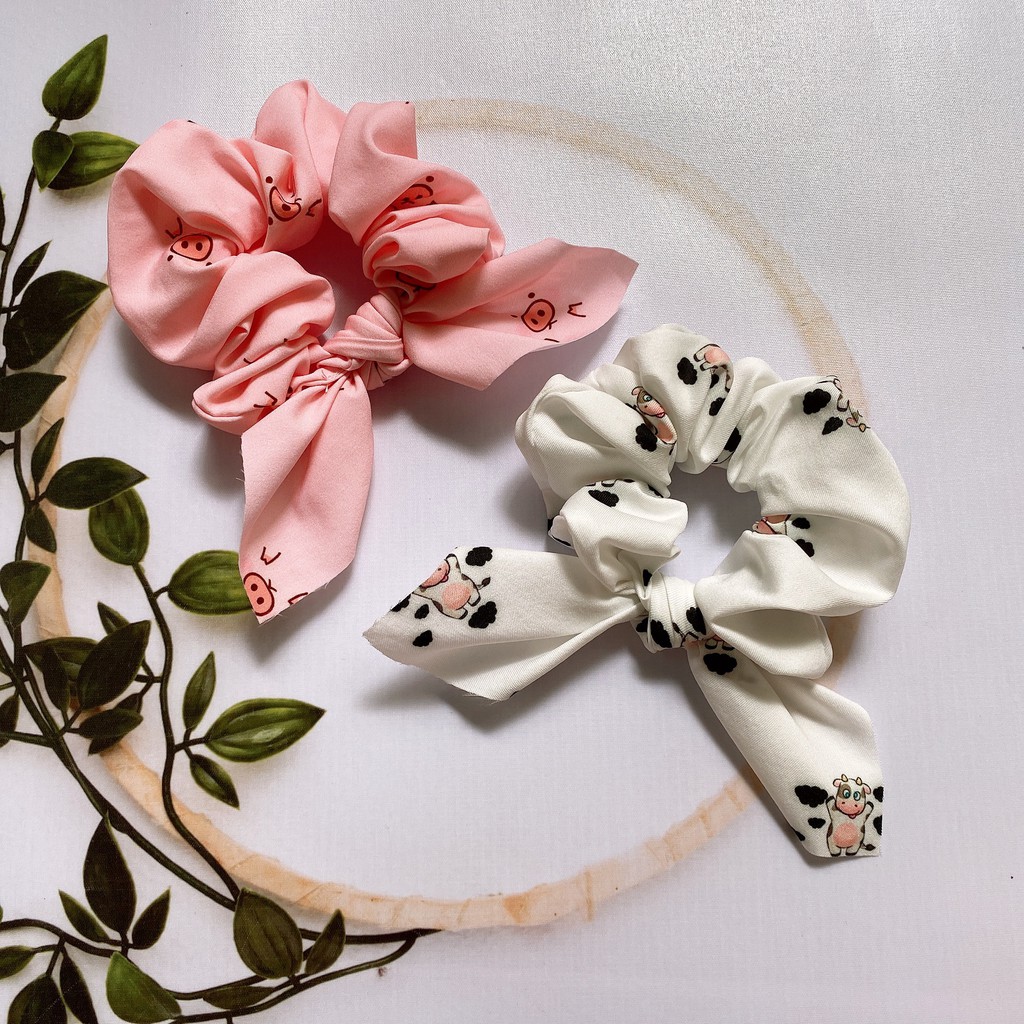 {Ảnh thật} SCRUNCHIES NƠ LỤA, HEO , BÒ SỮA HÌNH THÚ CUTE, PHONG CÁCH ULLZANG HÀN