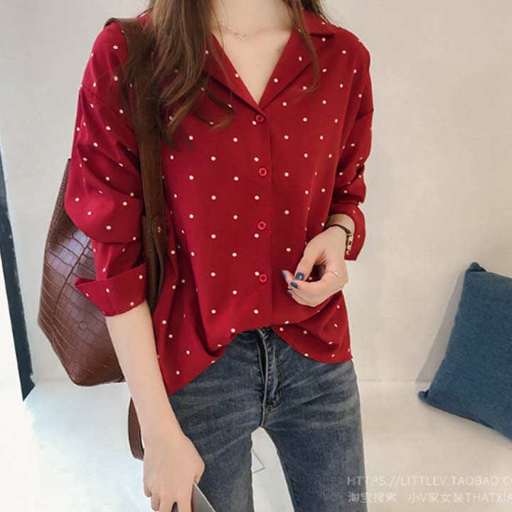 Áo sơ mi chấm bi - Chất Cotton lụa