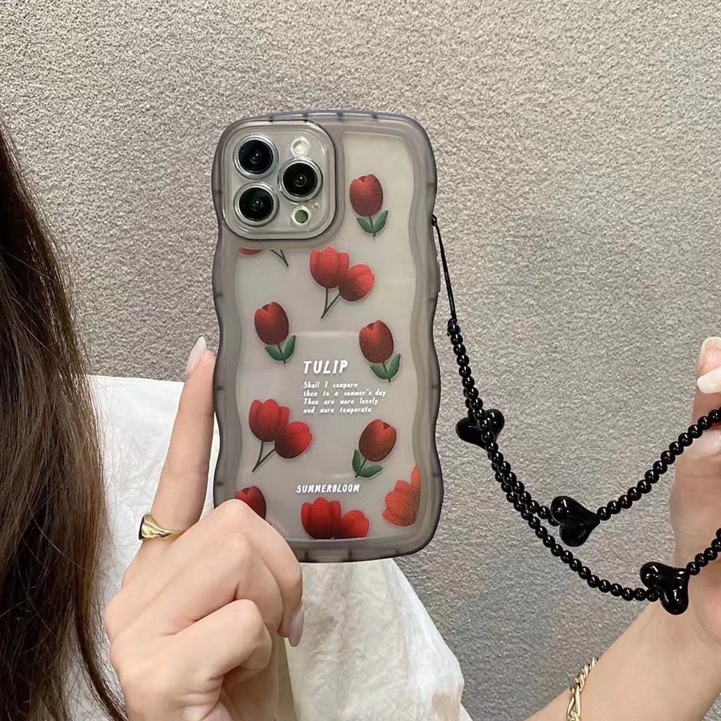 Ốp Điện Thoại Trong Suốt In Hình Hoa Tulip Có Dây Đeo Cho OPPO Reno 5 Pro Reno 6 Reno 7 Pro Reno 8 Pro R15