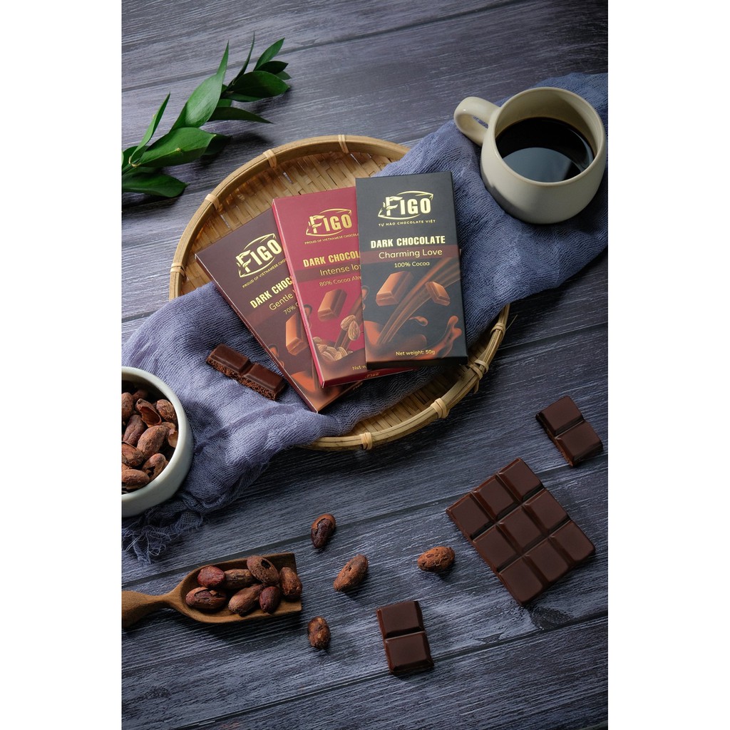 [GIÁ DÙNG THỬ SP MỚI] Kẹo Socola đen 100% cacao + đường ăn kiêng giảm cân 50g Figo - Chế độ keto, eat clean,DAS, LOWCARB