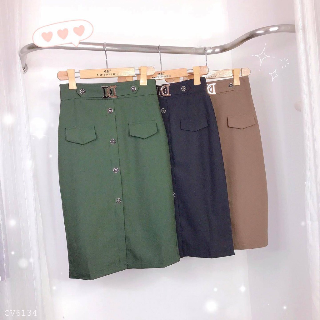 Chân váy bút chì công sở nữ kiểu viền nút, đai chữ DD CHUU CV6134 | BigBuy360 - bigbuy360.vn