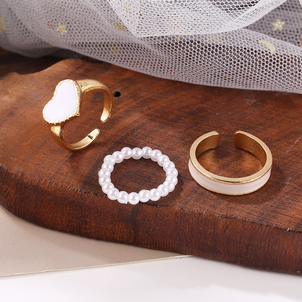 Bộ 3 Nhẫn Đính Ngọc Trai Hình Trái Tim Nhỏ Giọt Tinh Tế Cho Nữ