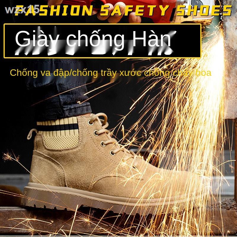 Giày bảo hộ lao động nam chuyên dụng cho thợ hàn điện, chống bỏng, nhẹ, mài mòn, va đập, xỏ khuyên, trượt mùa th