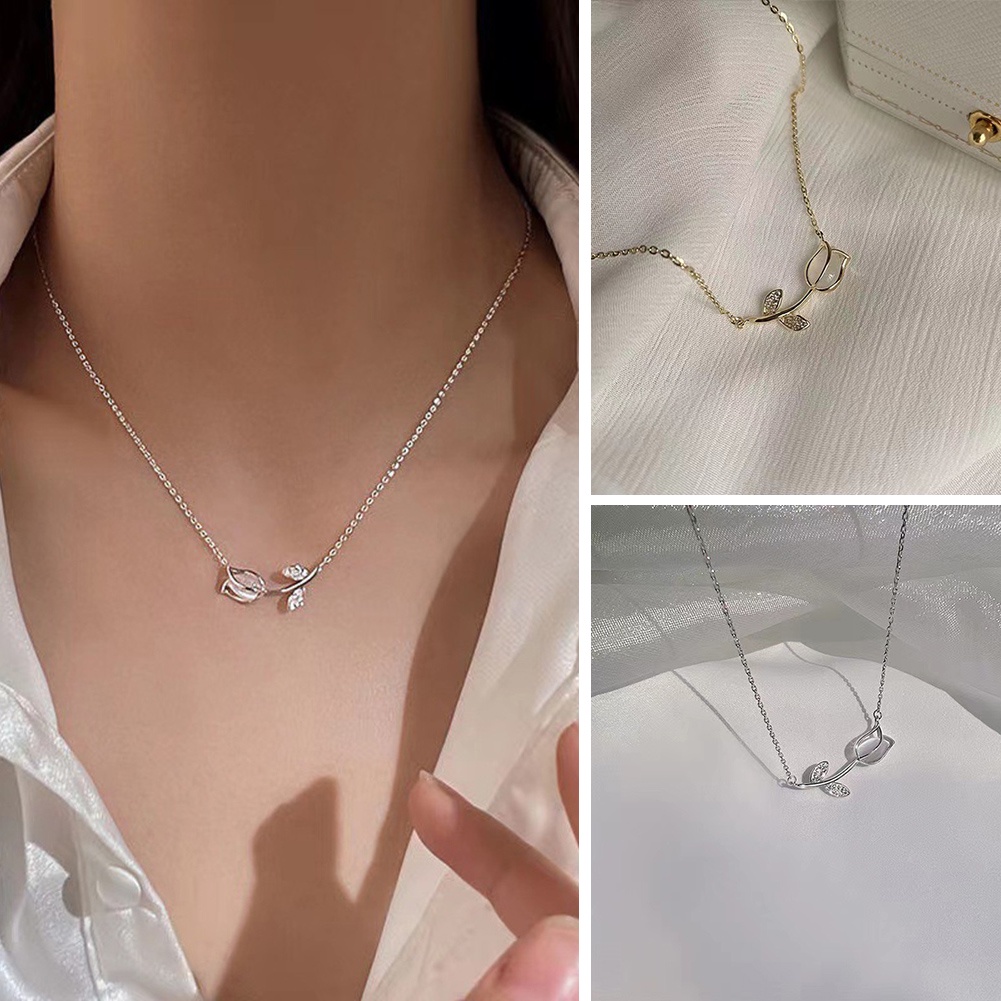 Vòng cổ Mặt Hoa Tulip Đính Đá Opal Đơn Giản Thời Trang Cho Nữ