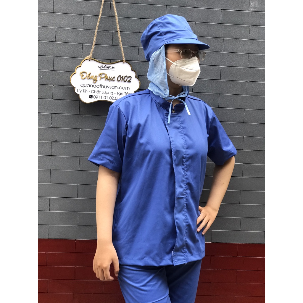 Đồng phục ngành chế biến thủy sản, sản xuất thực phẩm vải kaki xanh dày dặn, không ra màu, thoải mái