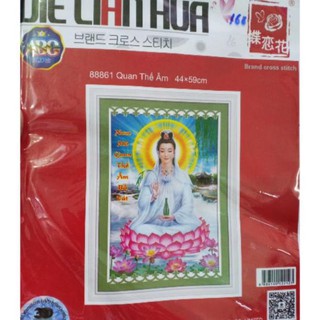 sale sốc Tranh thêu chữ thập phật quan thế âm kt44*59cm(hình thật)  tranhđẹp