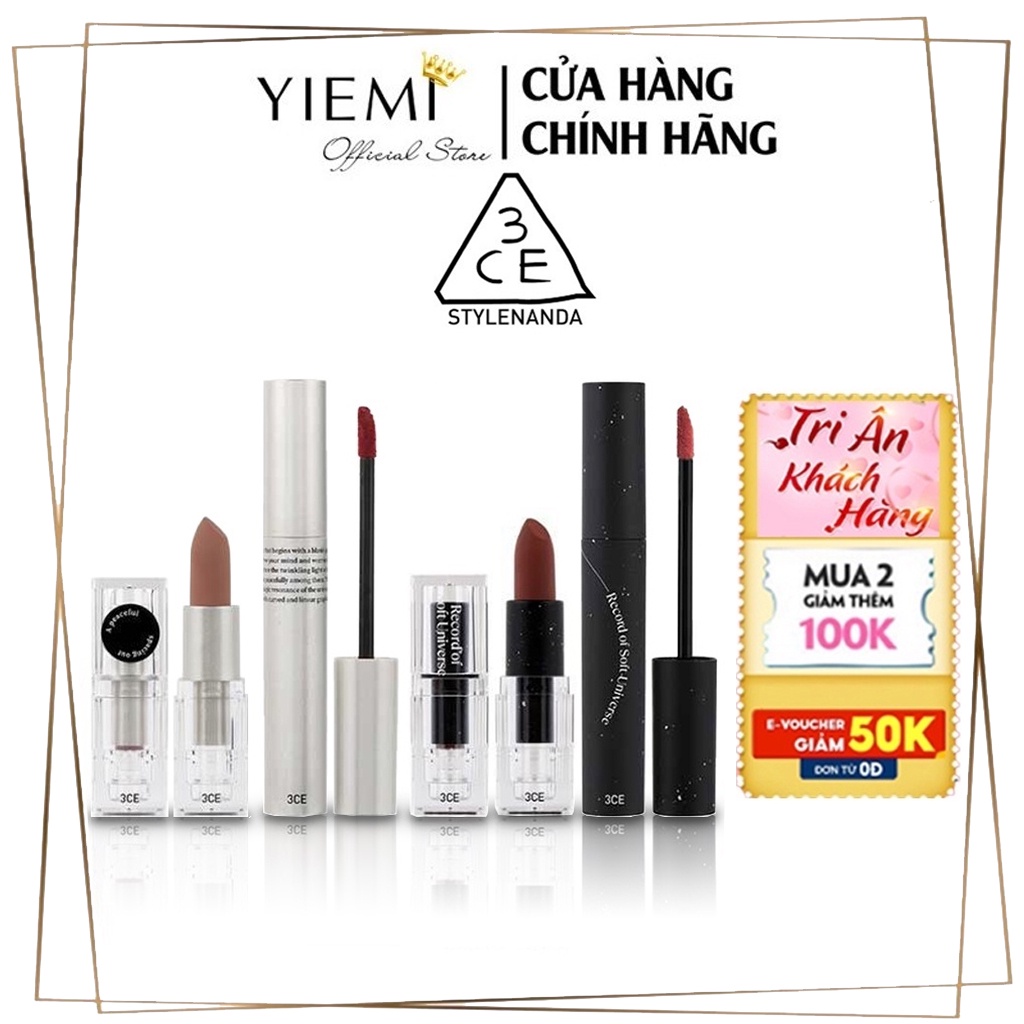 3ce, son 3ce Record of Soft Universe, chất son mịn lì, lâu trôi, với nhiều màu sắc đa dạng, thời thượng, yiemistore