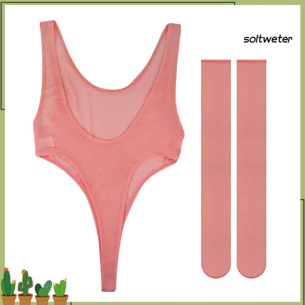 Bộ đồ ngủ liền thân không tay xuyên thấu màu sắc gợi cảm cho nữ