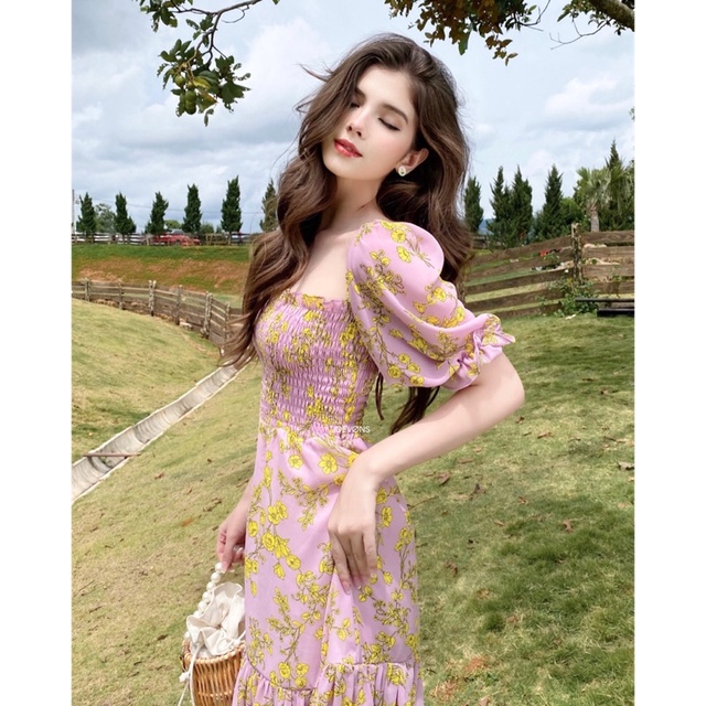 Đầm dài dáng ôm xoè vải voan in hoa Kiss From A Rose  /  - DEVONS STUDIO