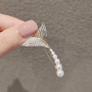 Kẹp một đầu hình đuôi cá bằng kim loại đính ngọc trai Liu Haijia Kẹp tóc nhỏ thời trang tươi mới và hợp thời trang cho học sinh