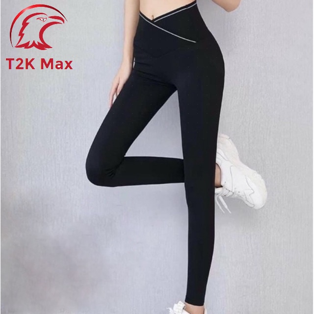 Quần legging nữ chất umi dáng dài ôm chân cạp cao gen bụng co giãn 4 chiều cạp vạt chéo - T2K Max
