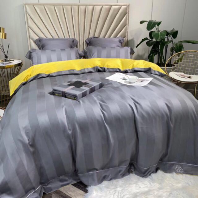 Siêu phẩm bộ chăn ga Lụa Tencel kẻ 3p cao cấp. Giá rẻ nhất.