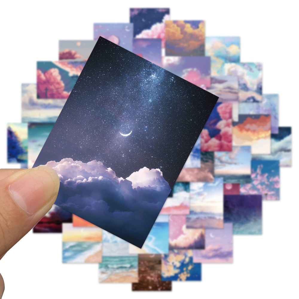 Bộ 50 miếng sticker hình phong cảnh chống nước