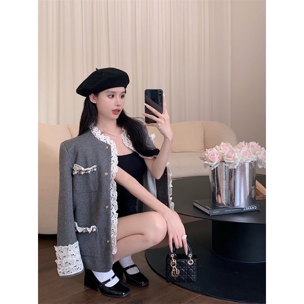 Áo khoác vest phối viền ren koreastyle