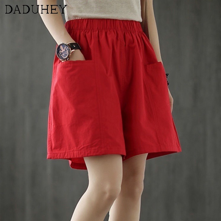 Daduhey Quần short ống rộng lưng cao phong cách thể thao thời trang cho nữ