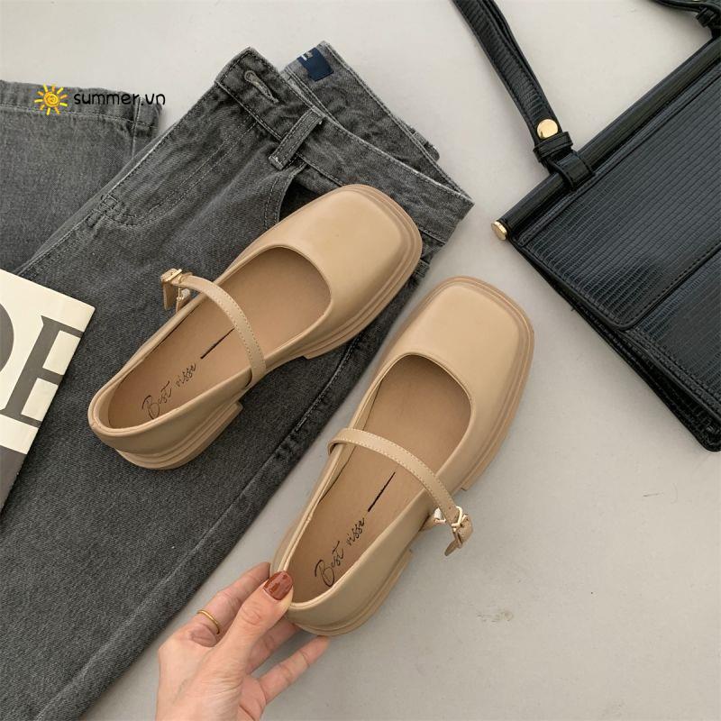 Giày Da Mũi Vuông Phong Cách Thời Trang Xuân Thu 2022 Dành Cho Nữ