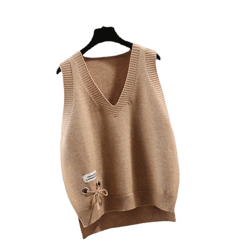 Áo gile len nữ cổ V buộc nơ lệch dễ thương cho nữ shopbelinh